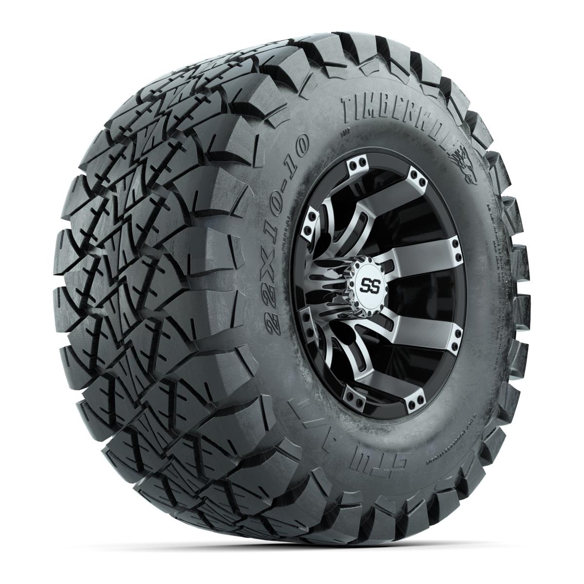 GTW Tempest Black and Machined Wheels with 22in Timberwolf Mud Tires - 10 Inch