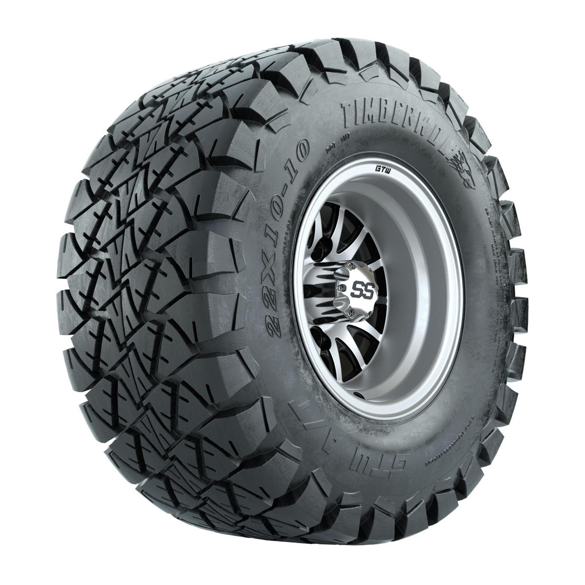 GTW Medusa Black and Machined Wheels with 22in Timberwolf Mud Tires - 10 Inch