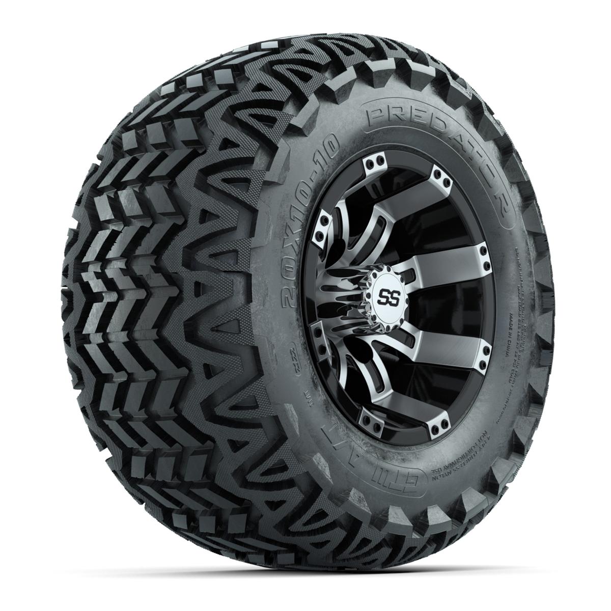 GTW Tempest Black and Machined Wheels with 20in Predator A-T Tires - 10 Inch
