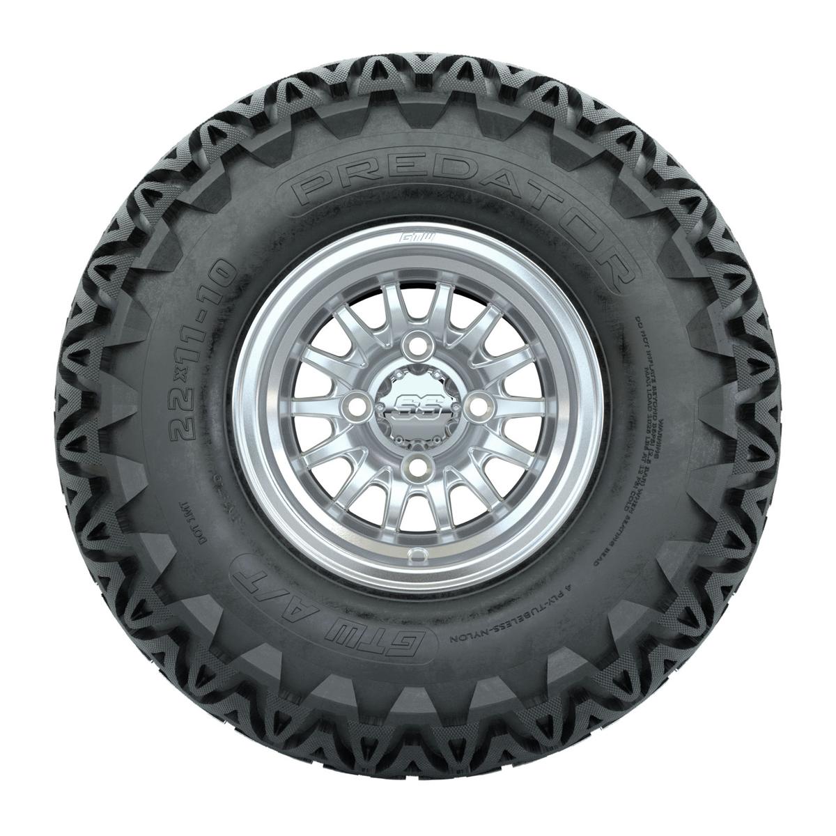 GTW Medusa Silver and Machined Wheels with 22in Predator A-T Tires - 10 Inch