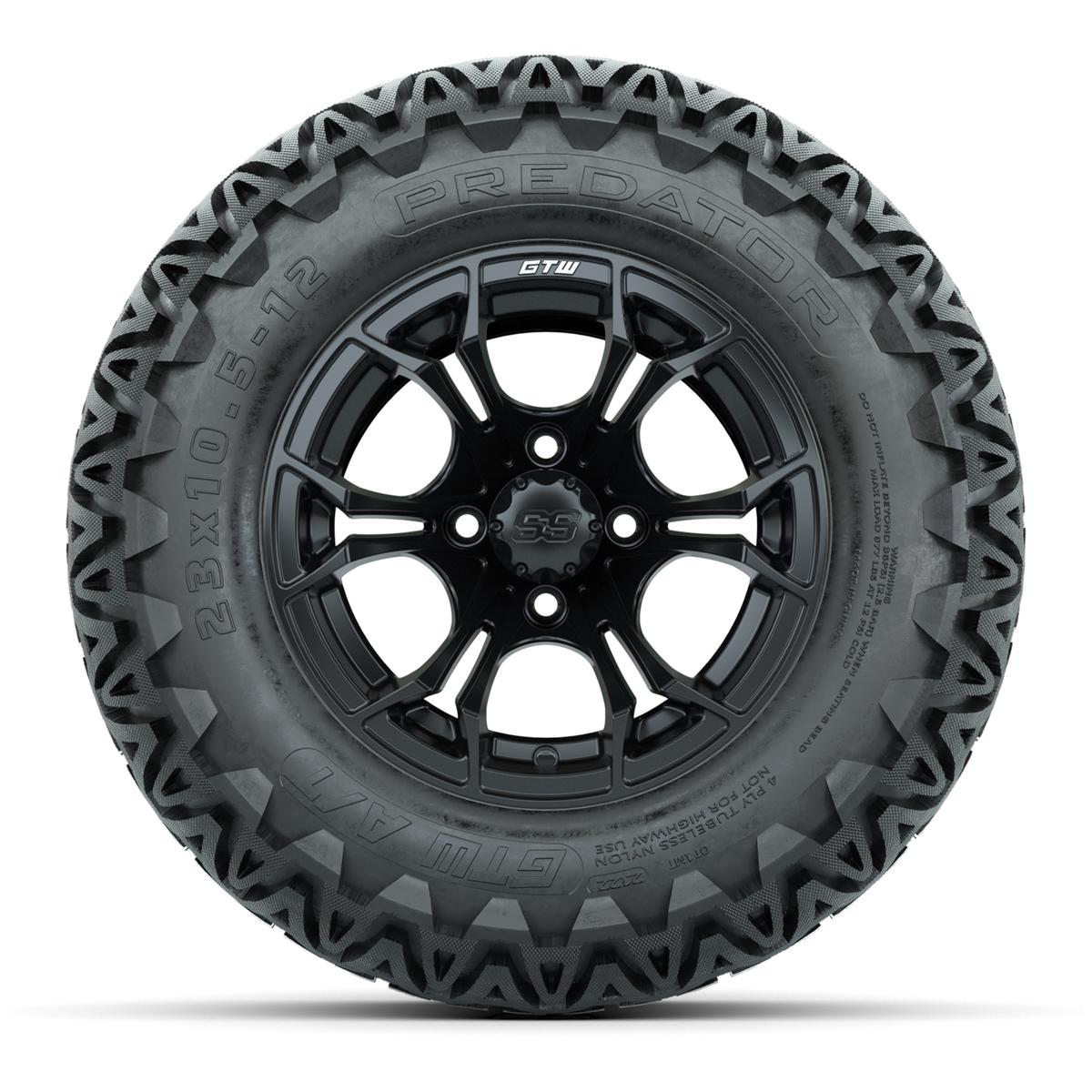 GTW Spyder Black and Machined 12 in Wheels with 23in Predator A/T Tires – Set of 4