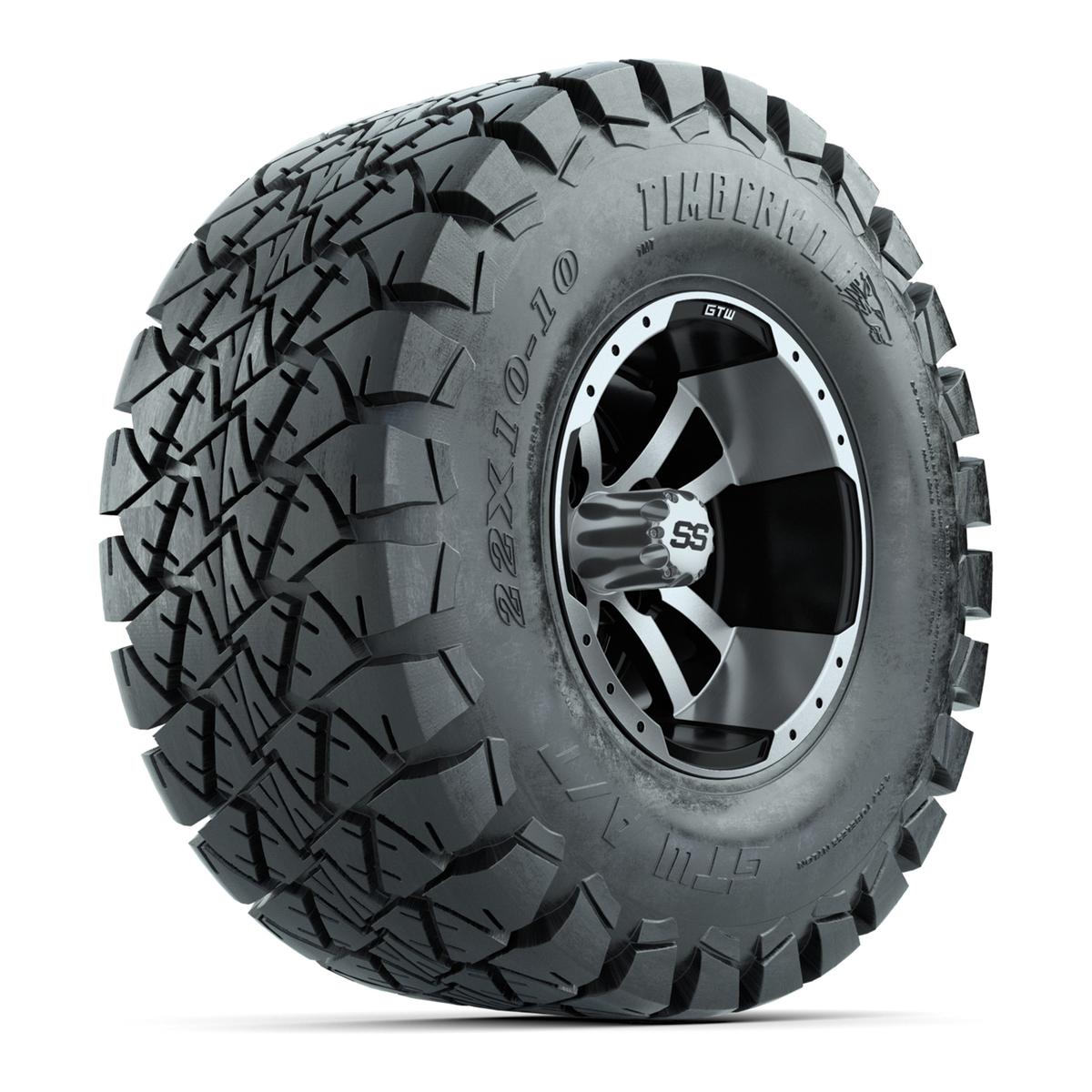 GTW Storm Trooper Black and Machined Wheels with 22in Timberwolf Mud Tires - 10 Inch