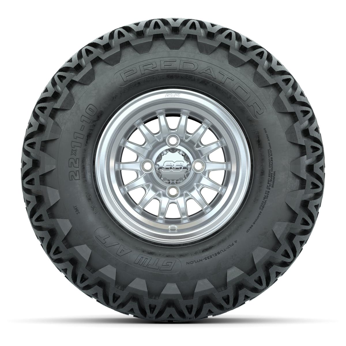 GTW Medusa Silver and Machined Wheels with 22in Predator A-T Tires - 10 Inch