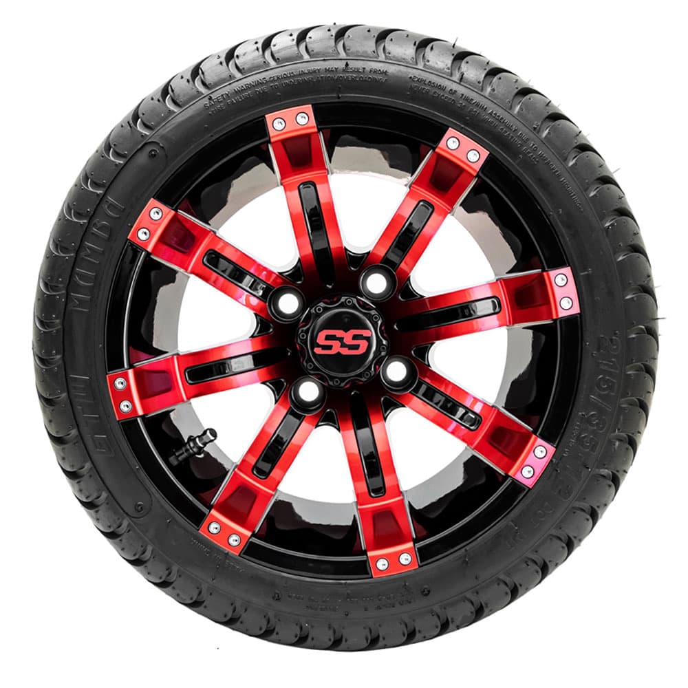 GTW Tempest Black and Red Wheels with 18in Mamba DOT Approved Street Tires - 12 Inch