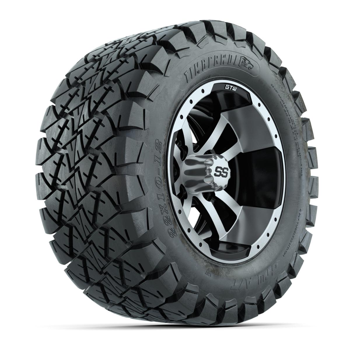 GTW Storm Trooper Black and Machined Wheels with 22in Timberwolf Mud Tires - 12 Inch