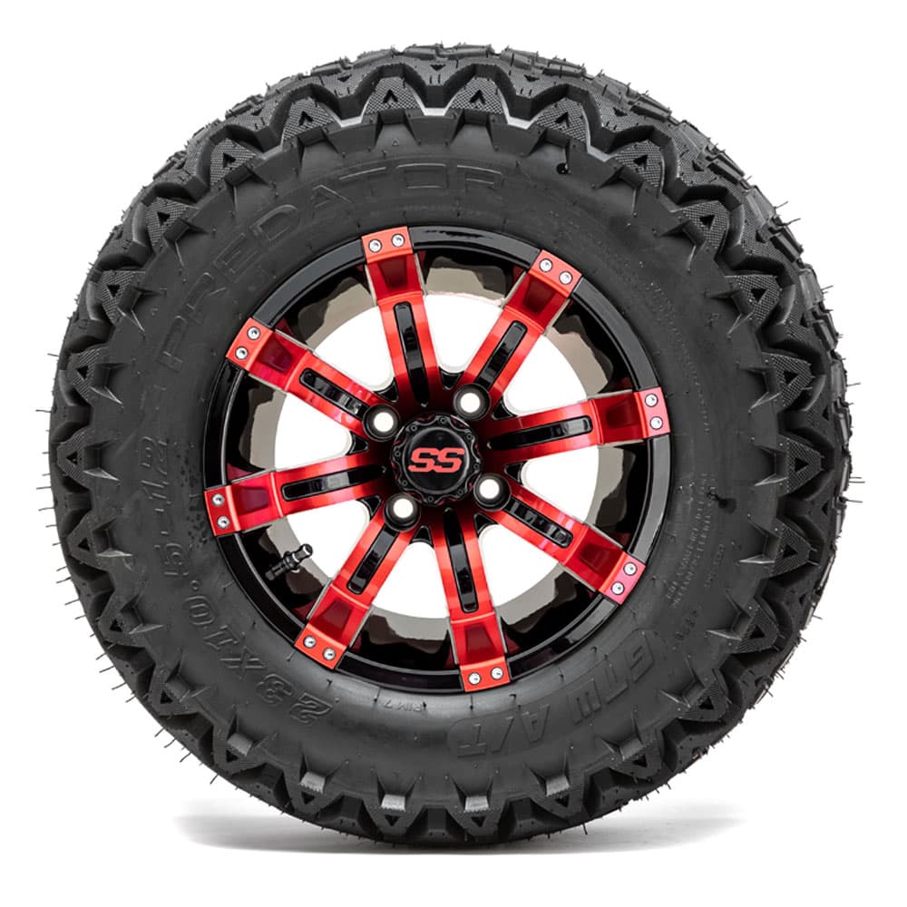 GTW Tempest Black and Red Wheels with 23in Predator A-T Tires - 12 Inch