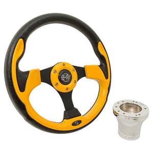 2004-Up Club Car Precedent - GTW Yellow Rally Steering Wheel with Chrome Adaptor