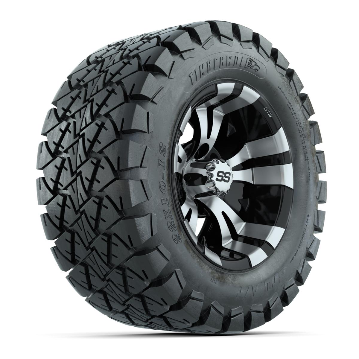 GTW Vampire Black and Machined Wheels with 22in Timberwolf Mud Tires - 12 Inch