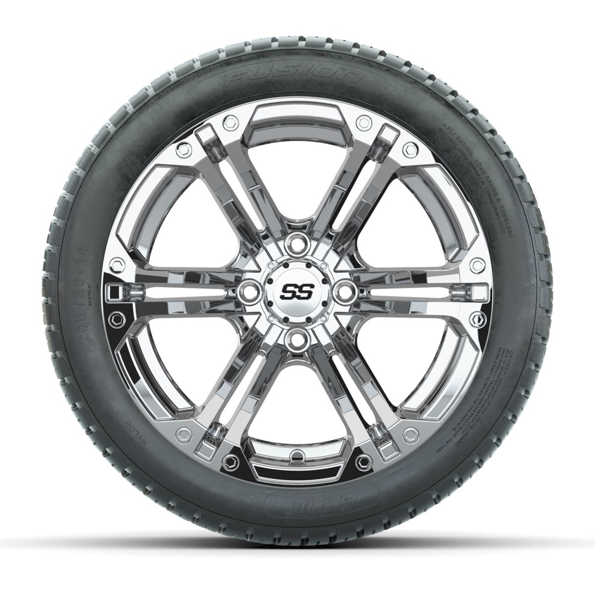 GTW Specter Chrome 14 in Wheels with 205/30-R14 Fusion Street Tires – Set of 4