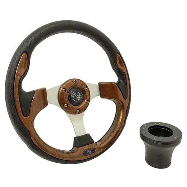 1982-Up Club Car DS - GTW Woodgrain Rally Steering Wheel with Black Adaptor