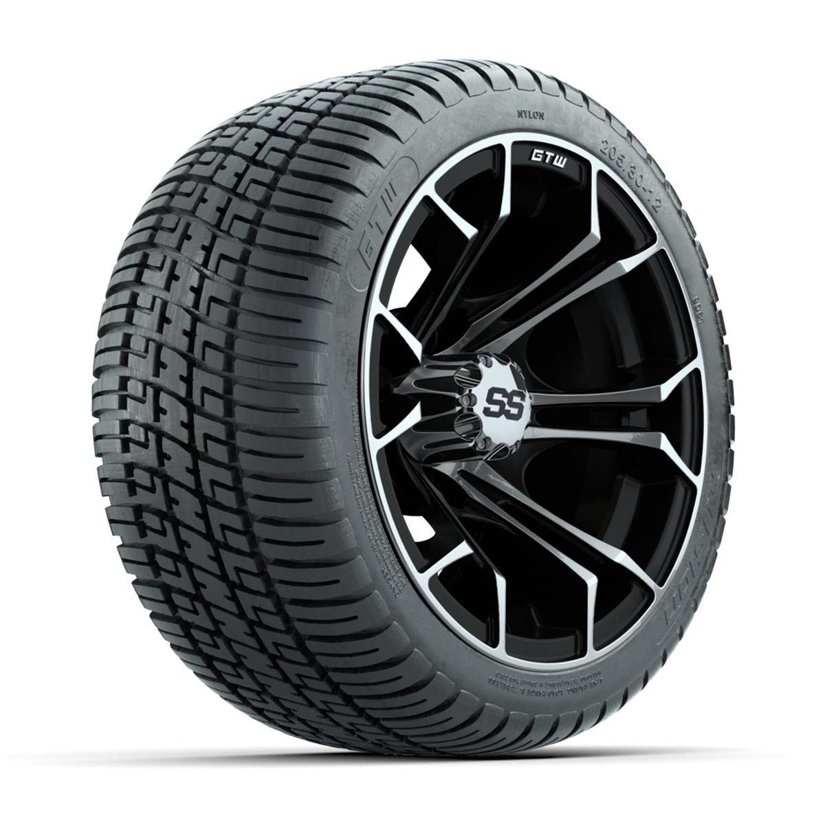 GTW Spyder Machined and Black 12 in Wheels with 18in Fusion Street Tires – Set of 4