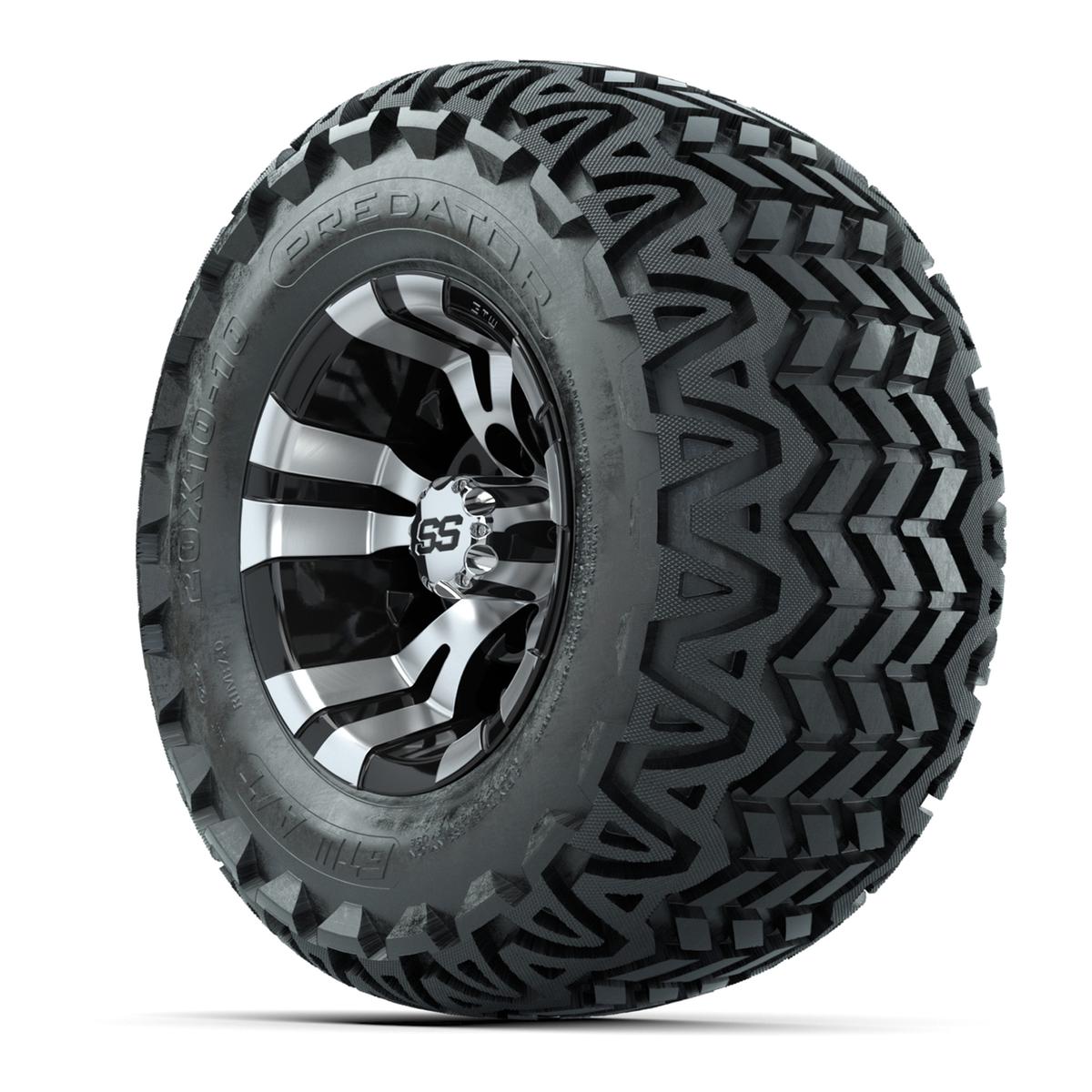 GTW Vampire Black and Machined Wheels with 20in Predator A-T Tires - 10 Inch