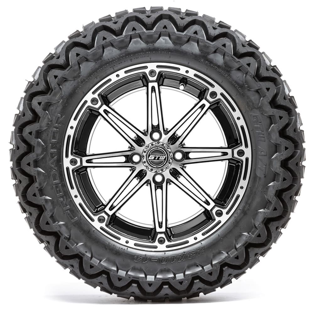 GTW Element Black and Machined Wheels with 23in Predator A-T Tires - 14 Inch