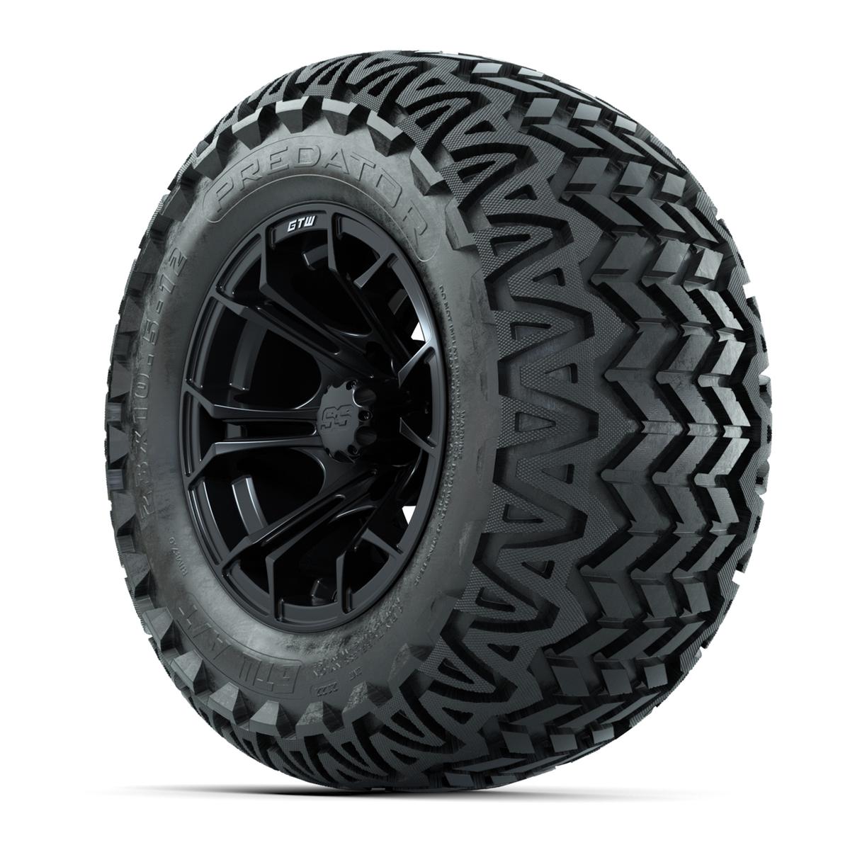 GTW Spyder Black and Machined 12 in Wheels with 23in Predator A/T Tires – Set of 4