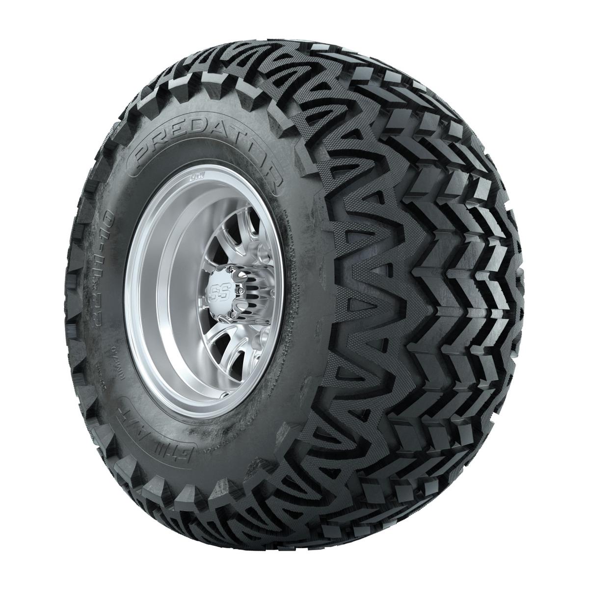 GTW Medusa Silver and Machined Wheels with 22in Predator A-T Tires - 10 Inch