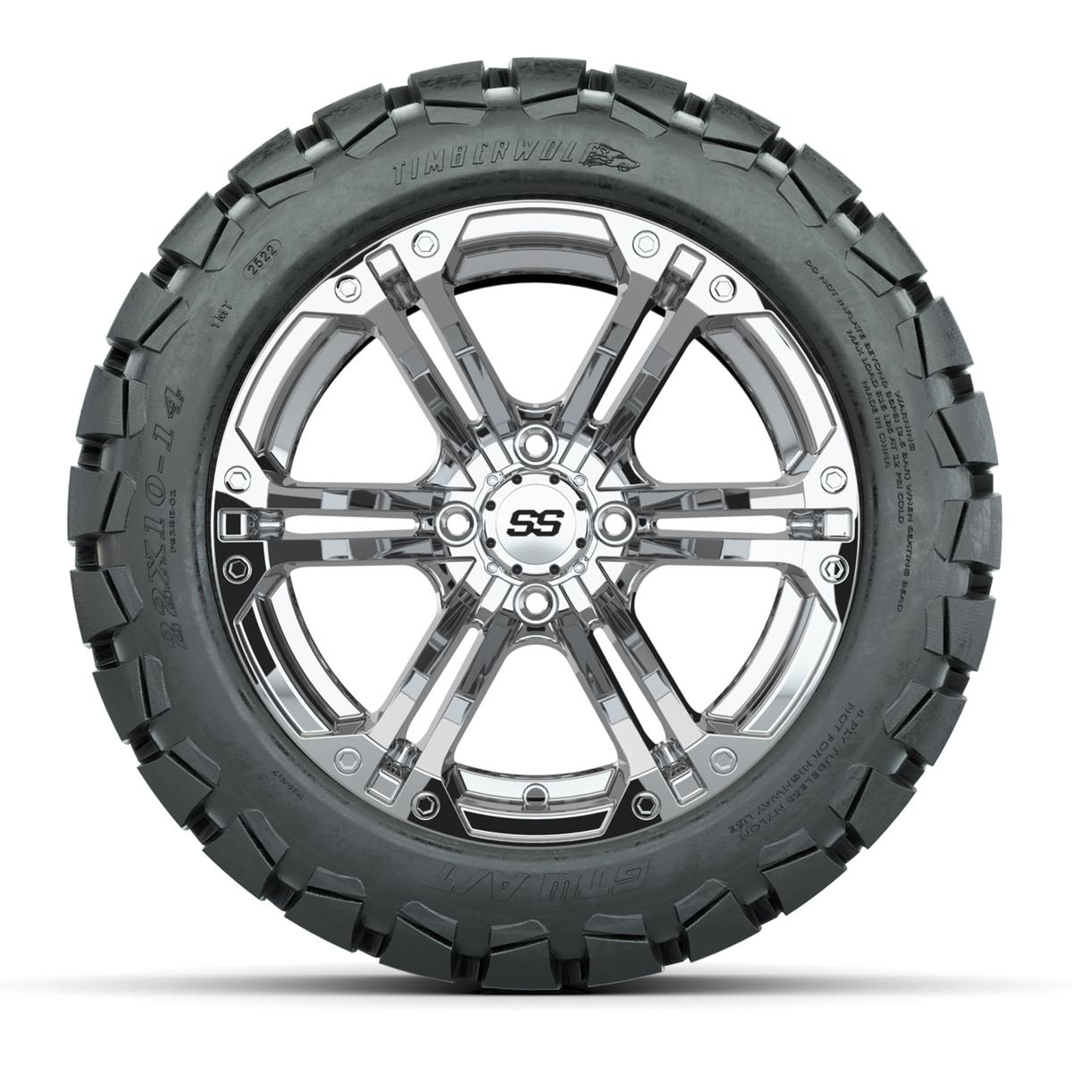GTW Specter Chrome Wheels with 22in Timberwolf Mud Tires - 14 Inch