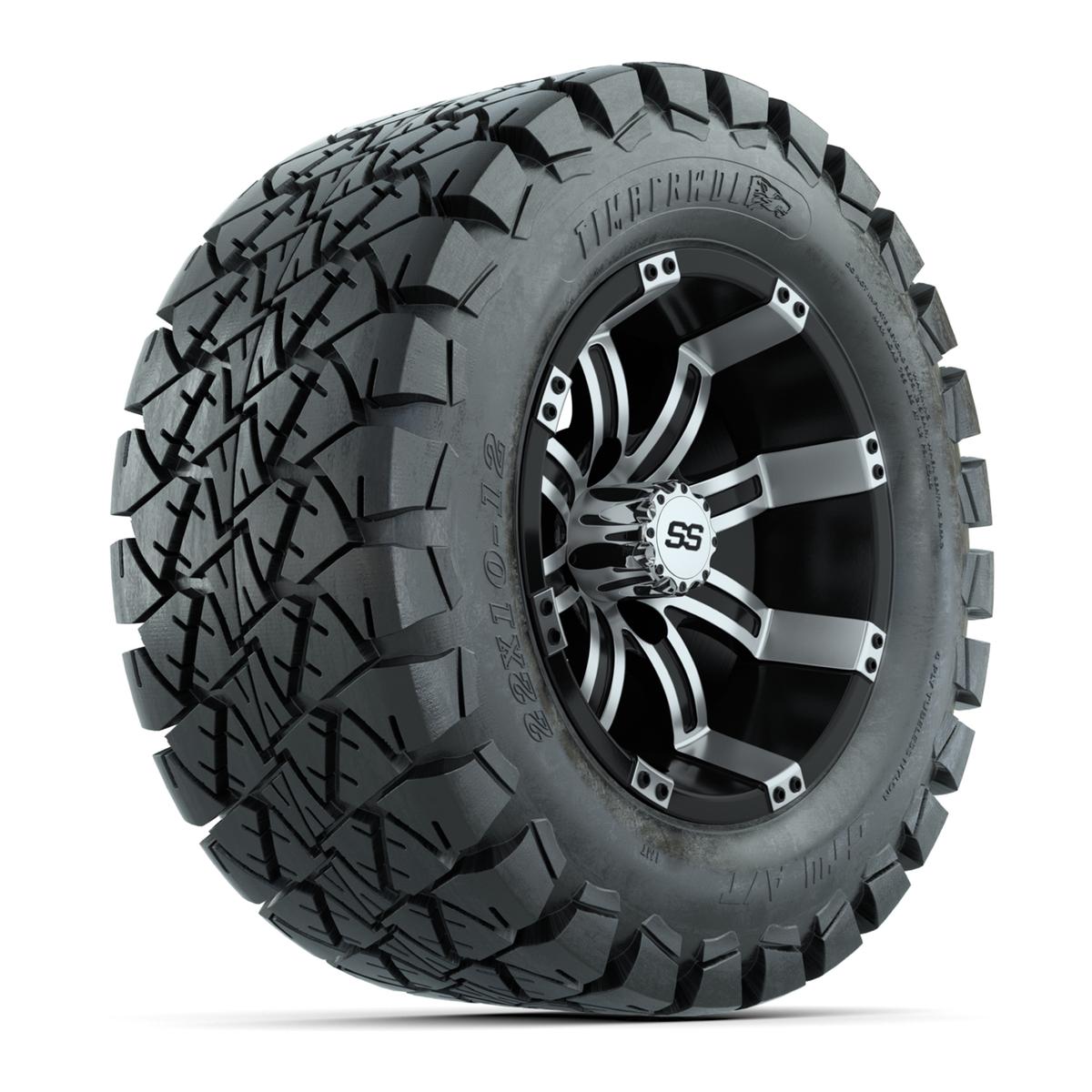 GTW Tempest Black and Machined Wheels with 22in Timberwolf Mud Tires - 12 Inch