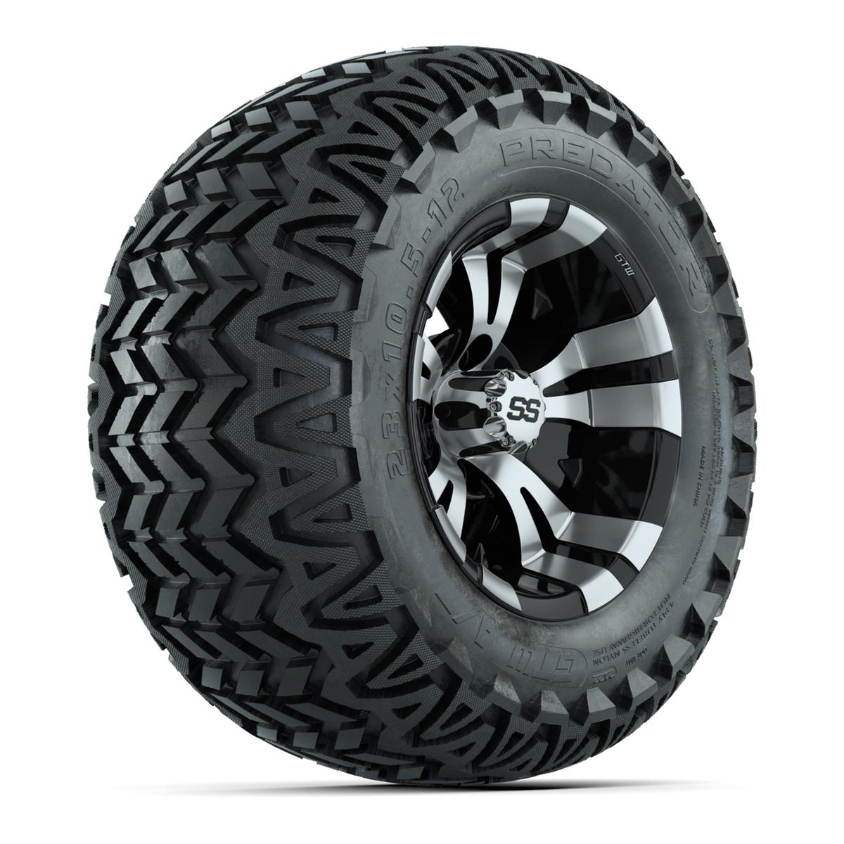 12” GTW Vampire Black and Machined Wheels with 23” Predator A/T Tires – Set of 4