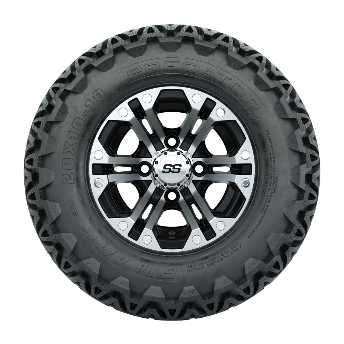 GTW Specter Black and Machined Wheels with 20in Predator A-T Tires - 10 Inch