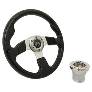 1982-Up Club Car DS - GTW Black Rally Steering Wheel with Chrome Adaptor Kit