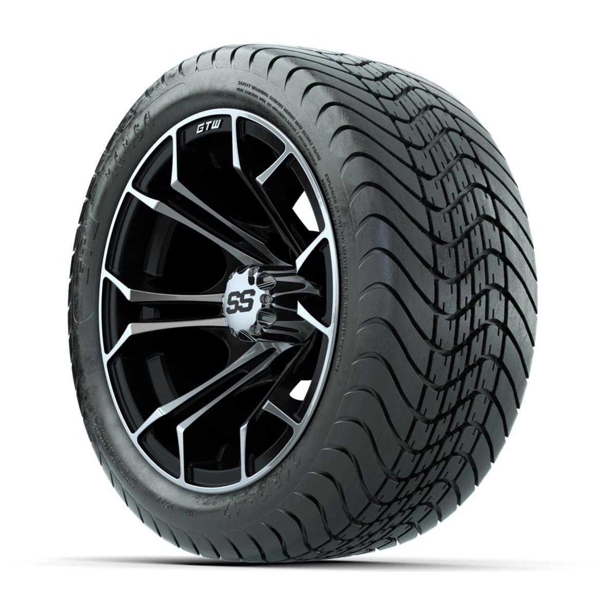 GTW Spyder Black and Machined 12 in Wheels with 18in Mamba Street Tires – Set of 4