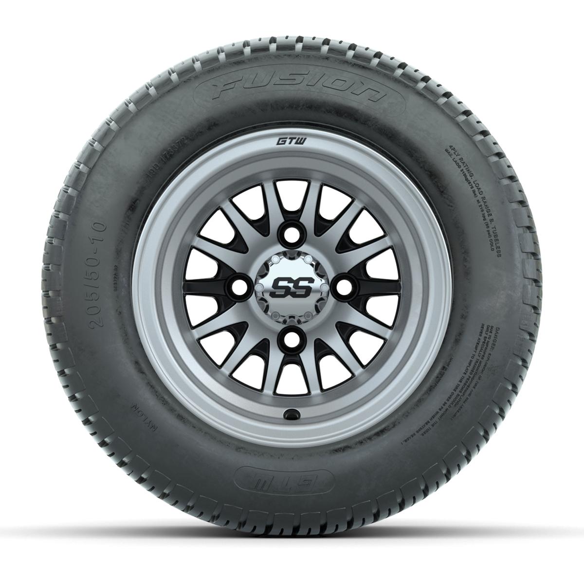 GTW Medusa Black and Machined Wheels with 18in Fusion DOT Approved Street Tires - 10 Inch