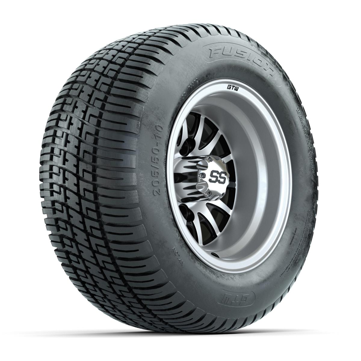 GTW Medusa Black and Machined Wheels with 18in Fusion DOT Approved Street Tires - 10 Inch