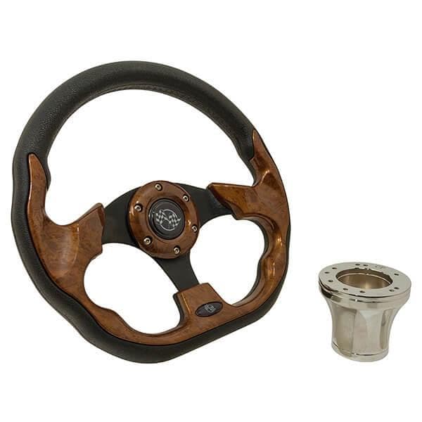 GTW Club Car DS Wood Grain Racer Steering Wheel with Chrome Kit (Years 1982-Up)