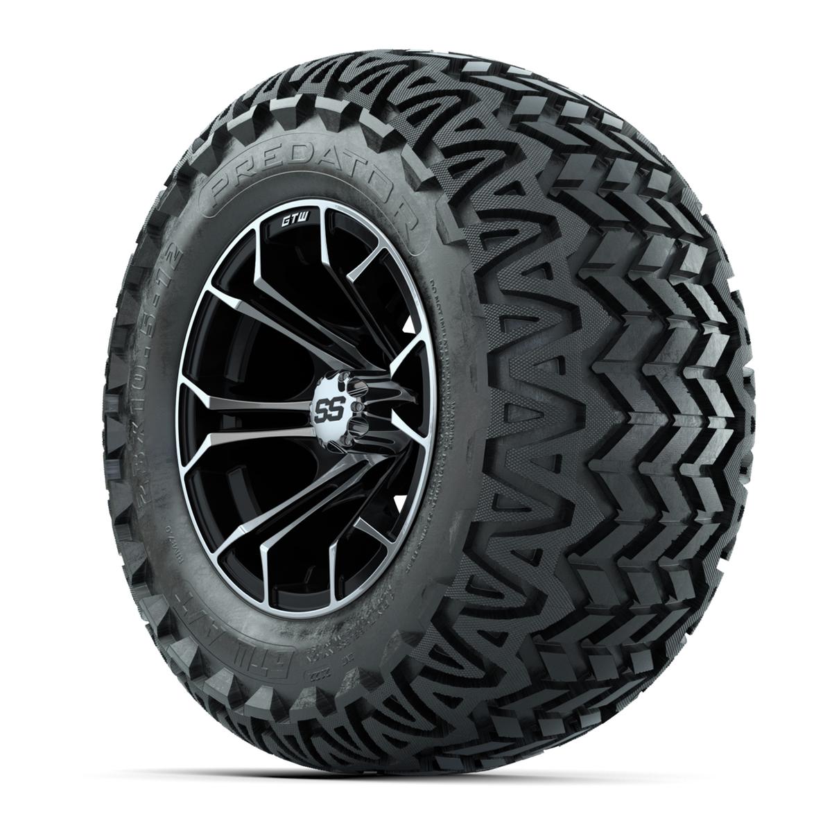 Set of 4 GTW Spyder Black and Machined Wheels with Predator A-T Tires - 12 Inch