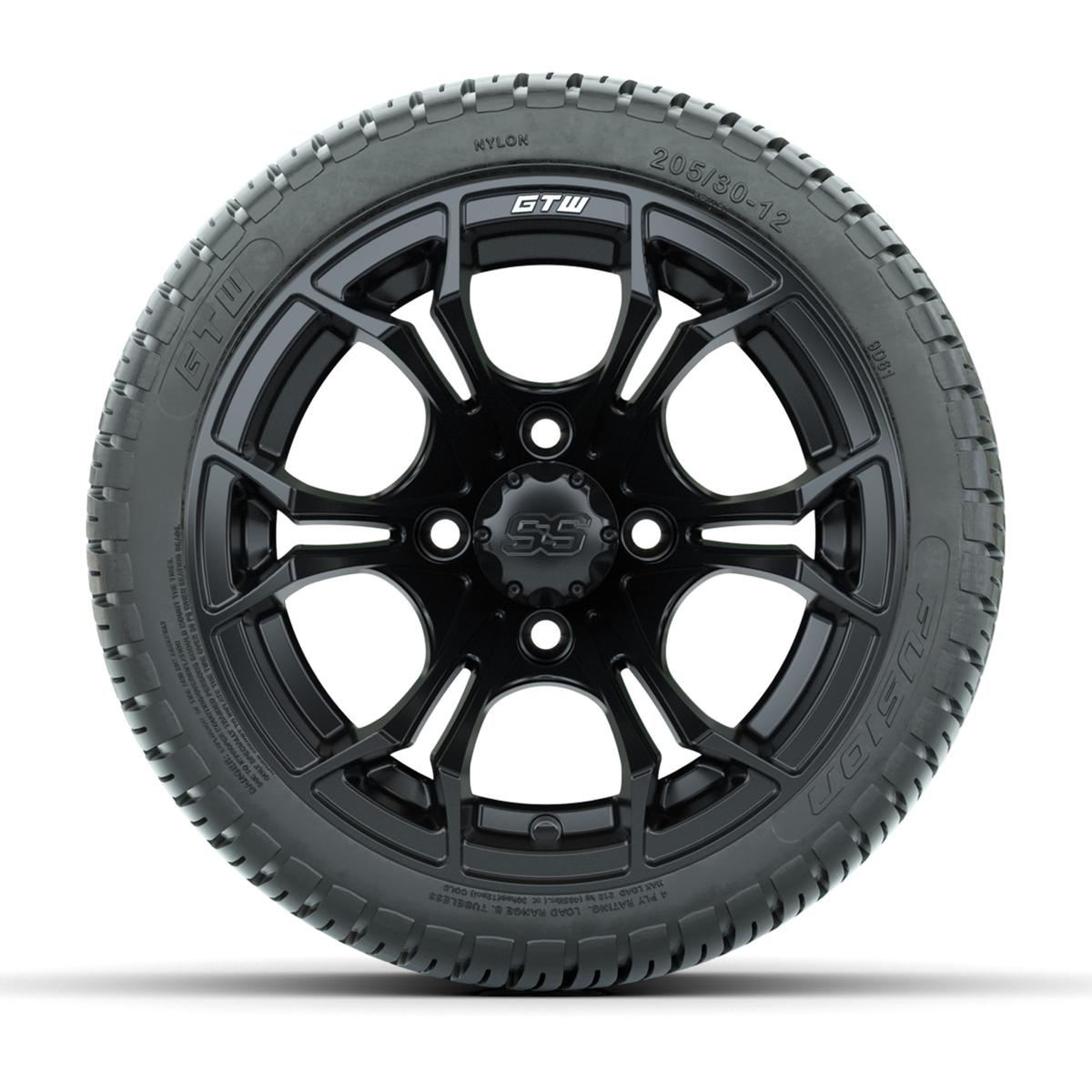 GTW Spyder Matte Black 12 in Wheels with 18in Fusion Street Tires – Set of 4