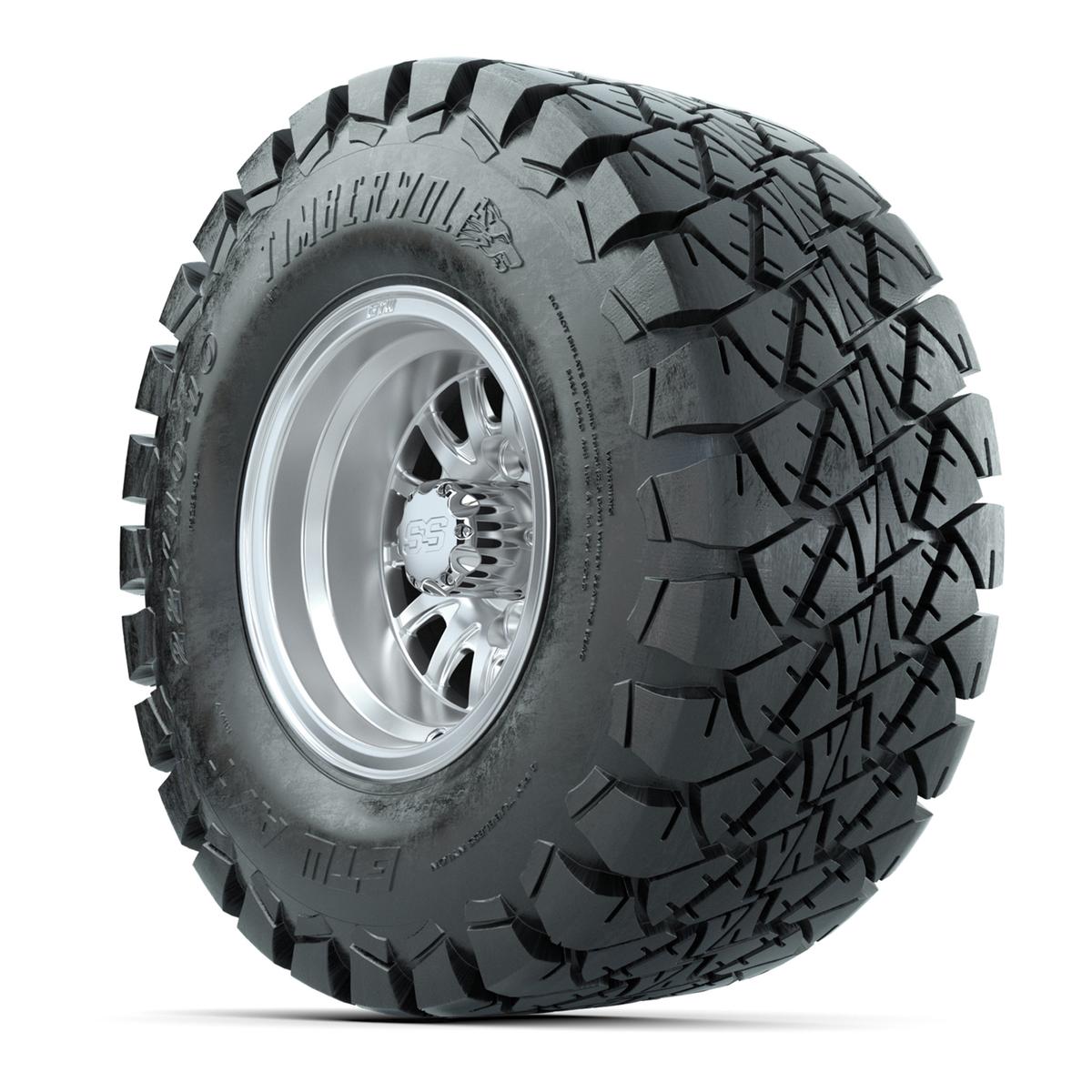 GTW Medusa Silver and Machined Wheels with 22in Timberwolf Mud Tires - 10 Inch