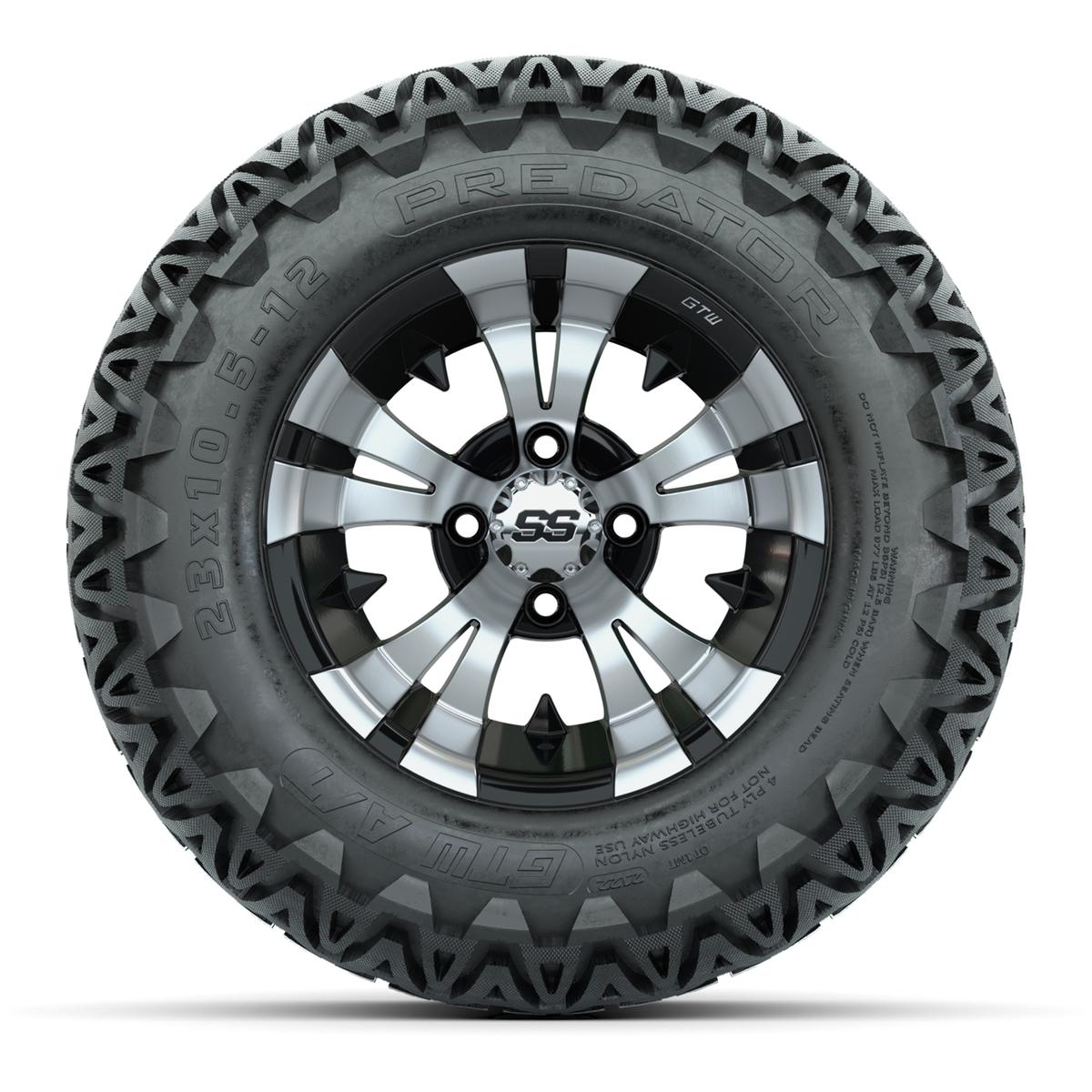 12” GTW Vampire Black and Machined Wheels with 23” Predator A/T Tires – Set of 4