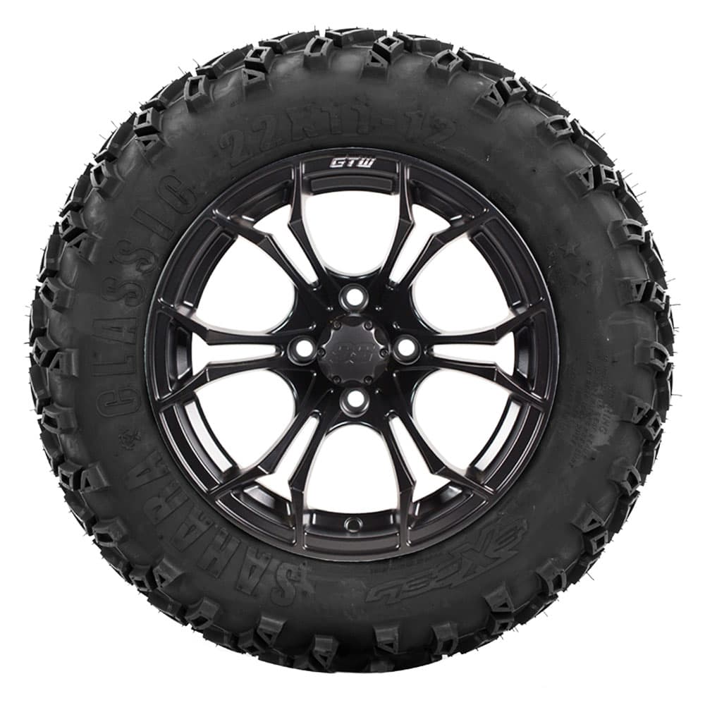 Set of 4 GTW Spyder Matte Black Wheels with Sahara Classic A-T Tires - 12 Inch