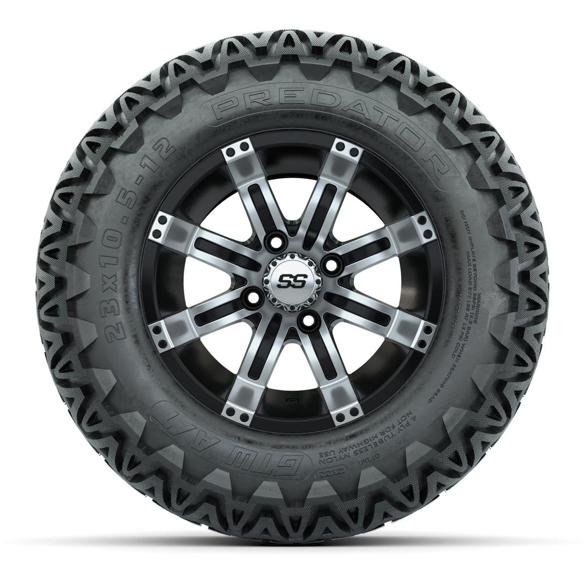 GTW Tempest Black and Machined Wheels with 23in Predator A-T Tires - 12 Inch