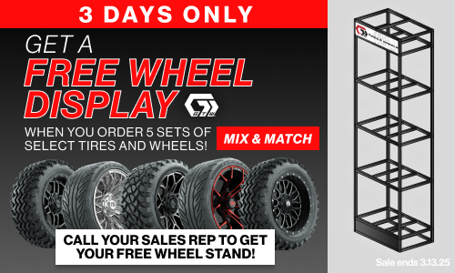 Free wheel display with purchase, shop now