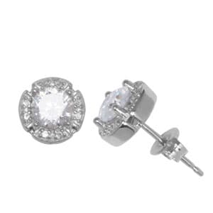 Sterling Silver Cubic Zirconia Stud Earrings - image 