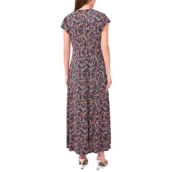 Womens MSK Flutter Cap Sleeve Floral Maxi Godet Dress