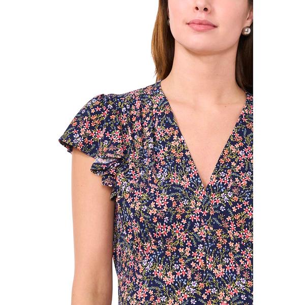 Womens MSK Flutter Cap Sleeve Floral Maxi Godet Dress