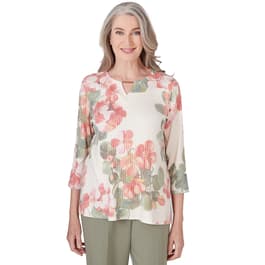 Womens Alfred Dunner Tuscan Sunset Placed Floral Texture Top