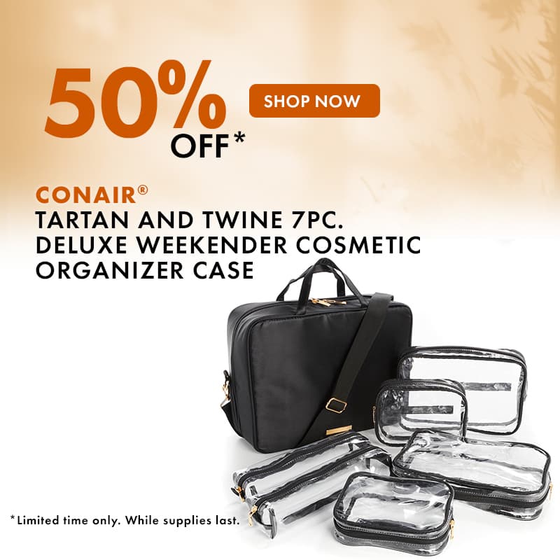 50% Off Conair Tartan and Twine 7Pc. deluxe weekender cosmetic organizer case