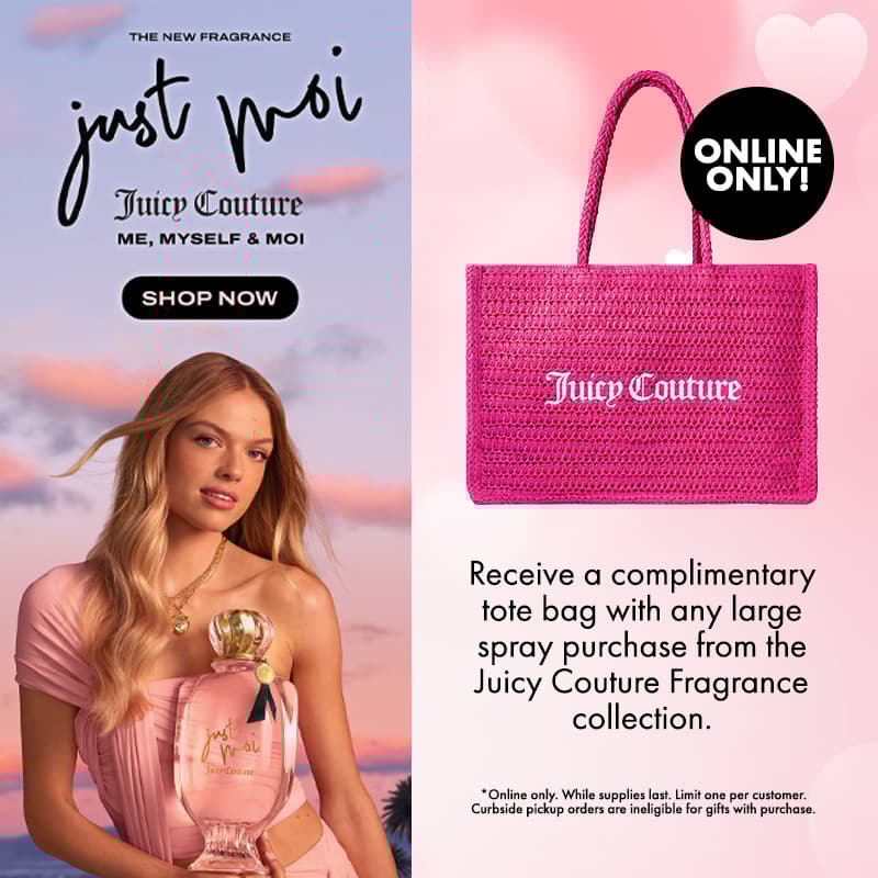 Online Only! FREE tote bag with any large spray purchase from the Juicy Couture fragrance collection.