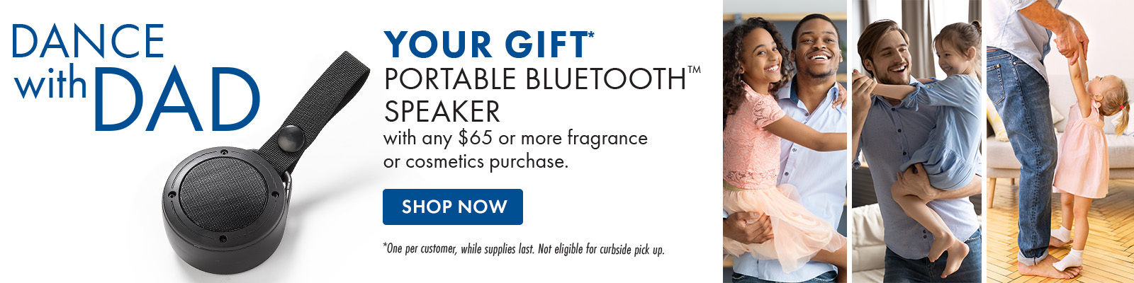 FREE Portable Bluetooth Speaker with any $65 or more fragrance or cosmetics purchase.