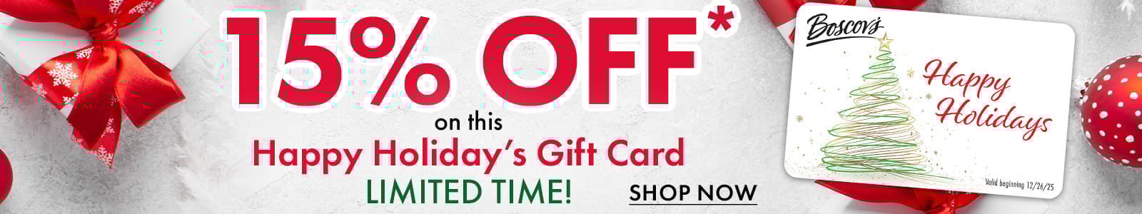 Extra 15% Off Happy Holiday's Gift Card 