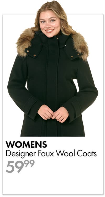 Womens Designer Faux Wool Coats $59.99