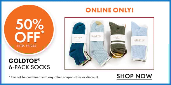 Online Only! 50% Off Goldtoe 6-Pack Socks