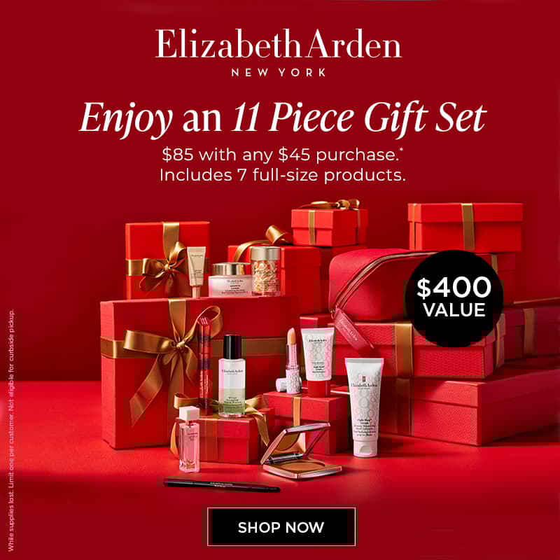 11Pc. holiday beauty collection for just $85 with any $45 Elizabeth Arden purchase. A $400 value.