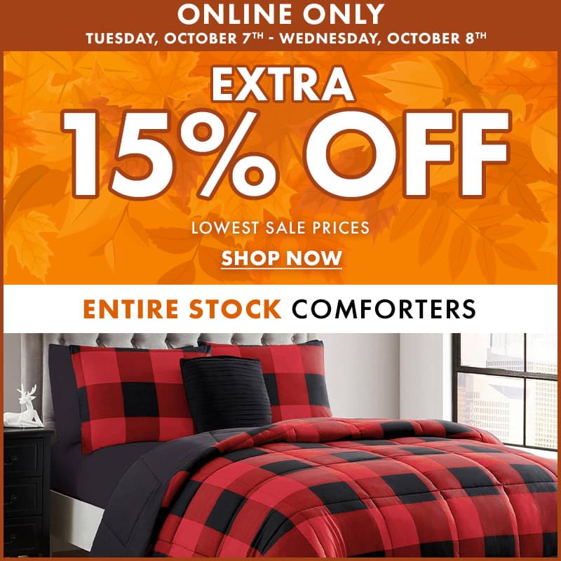 Extra 15% Off Comforters
