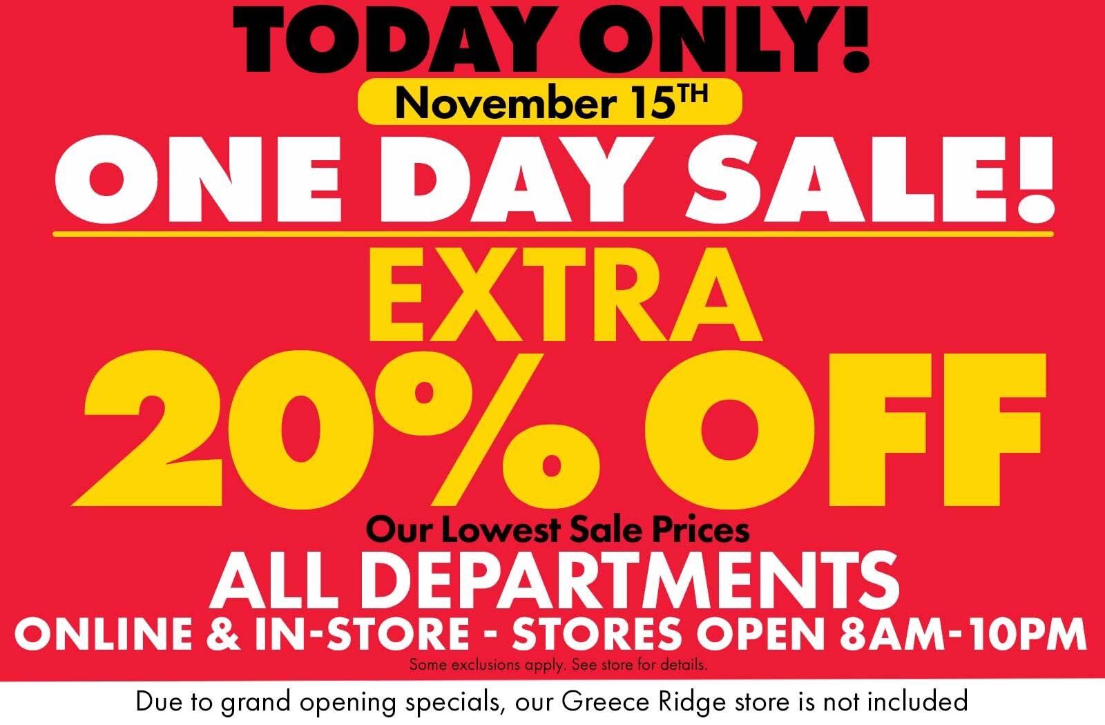 Extra 20% Off One Day Sale All Departments