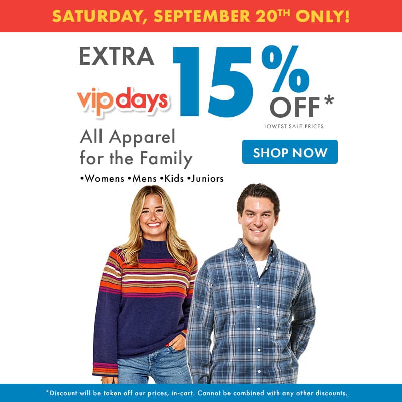 Extra 15% off Apparel for the Family