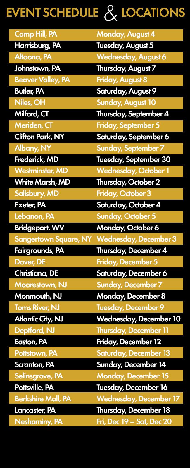 SJA Jewelry Event Schedule